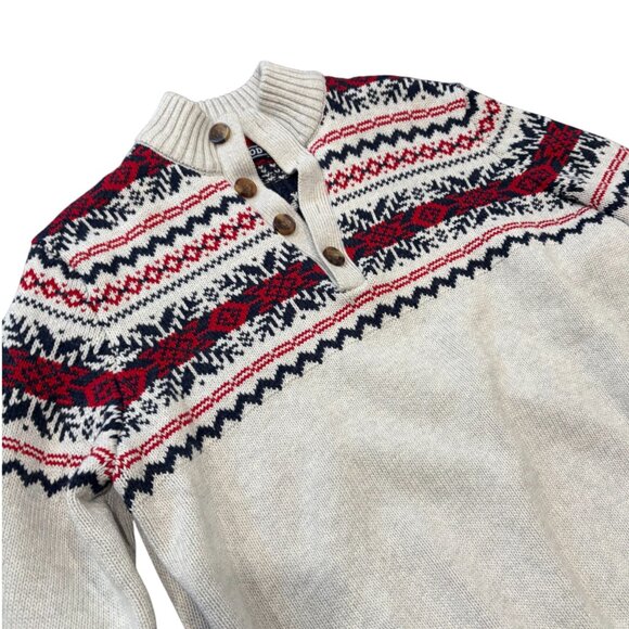 Vintage Half Button Up Nordic Fair Isle Grandpa Sweater Medium - Picture 3 of 4